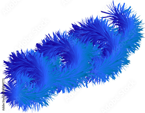 Fluffy curvy blue fur strip PNG isolated on transparent background, soft faux fur element for fashion and decorative design projects