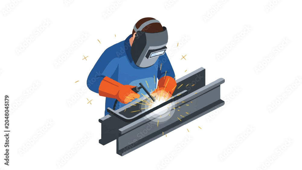 Naklejka premium Professional Welder at Work Isometric Vector Illustration - Industrial Metalworking and Construction Concept