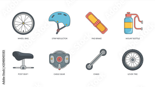 Tableau sur toile Assorted bicycle parts and accessories illustration.