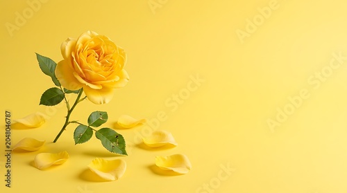 Fresh yellow rose with scattered petals