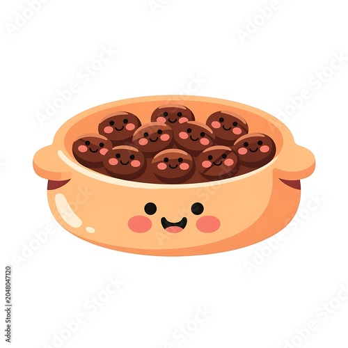 Cute cartoon donut with chocolate sprinkles and face illustration.