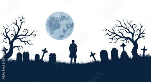 Tablou pe pânză Man standing in a graveyard alone.