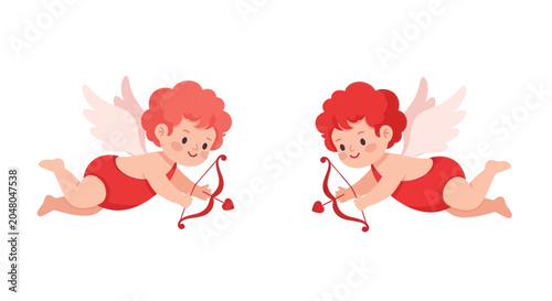 Billede på lærred Two cute cherubs with wings smiling.