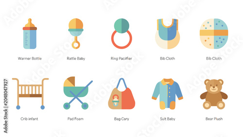 Canvastavla Colorful baby items and children clothing icons.