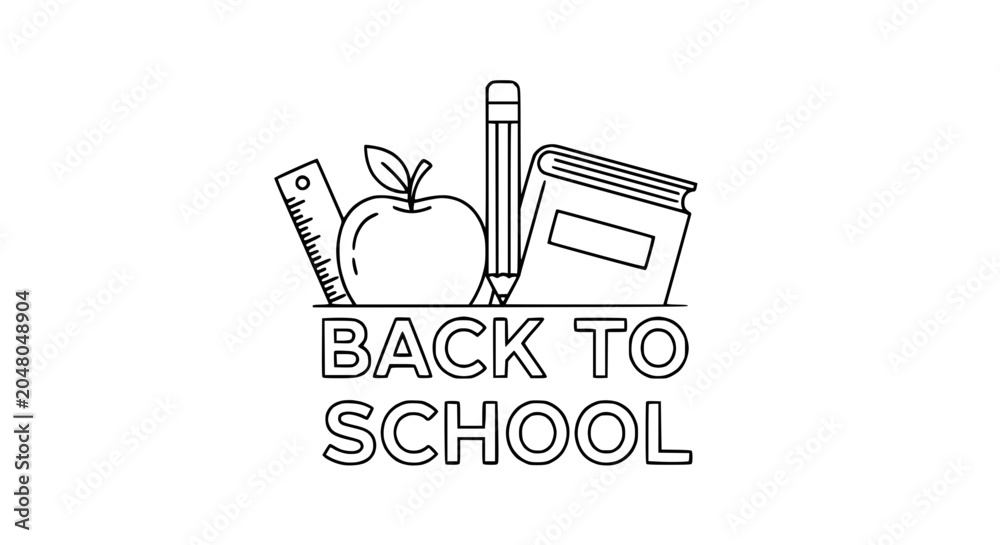 Naklejka premium Back to School Outline Illustration with Educational Supplies