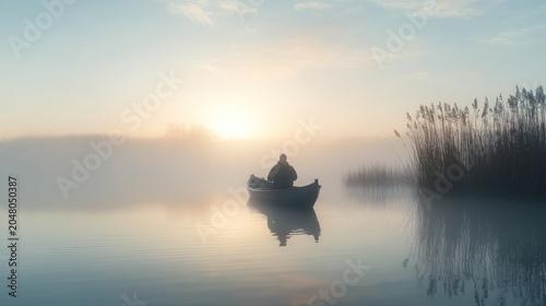 Peaceful sunrise kayak journey