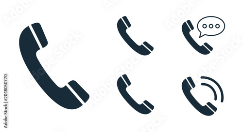 Schilderij op canvas Telephone receiver icons set, black phone symbols for call and communication