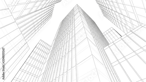 Bild auf Leinwand Dynamic CAD wireframe illustration of a bustling metropolis, embodying modern ar