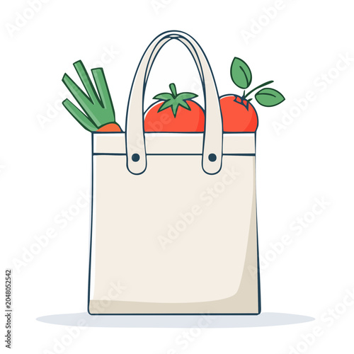 Flat design illustration of a shopping bag filled with fresh