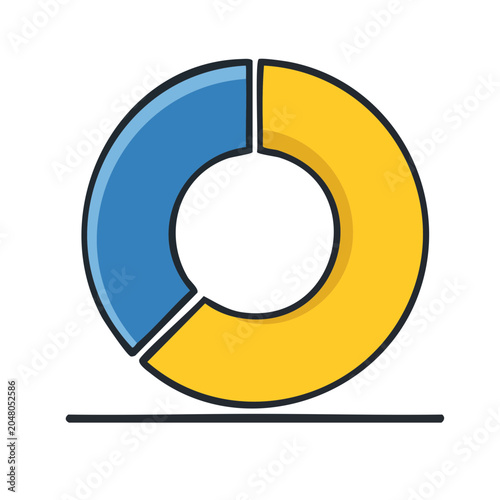 Flat design pie chart icon with blue and yellow segments