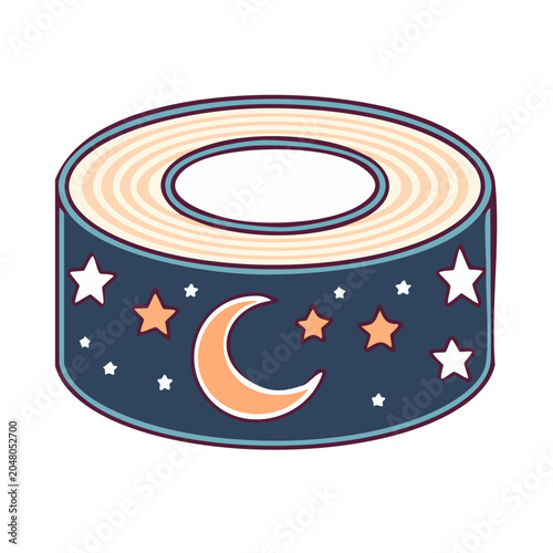 Washi tape roll with moon and stars pattern