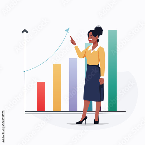 Woman points to upward trend on business growth chart