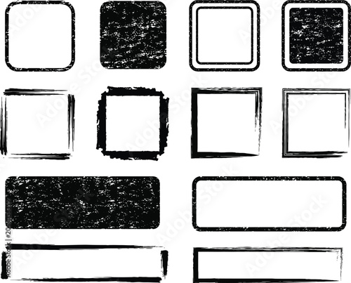 Distress Stamp Silhouette Clipart | Retro Textured Rectangle Box Set. Ink Brush Border PNG | Vintage Postal Label Decoration Graphic Elements