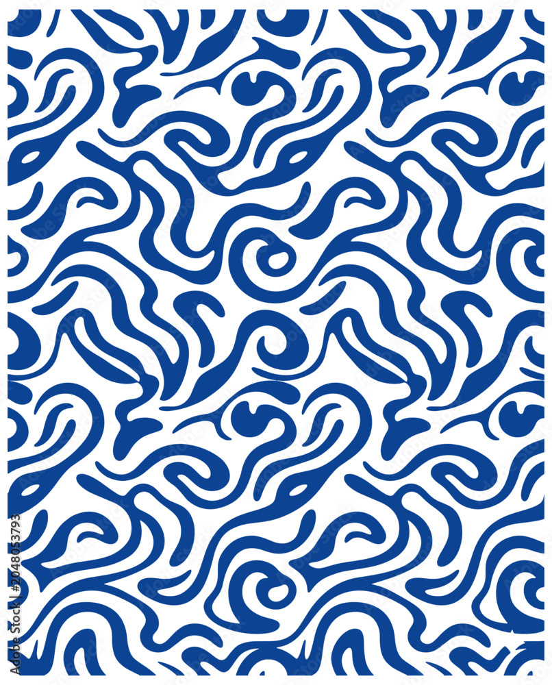 Obraz premium Vector Illustration retro organic seamless pattern with minimalist wavy shapes groovy background for wallpaper and fabric
