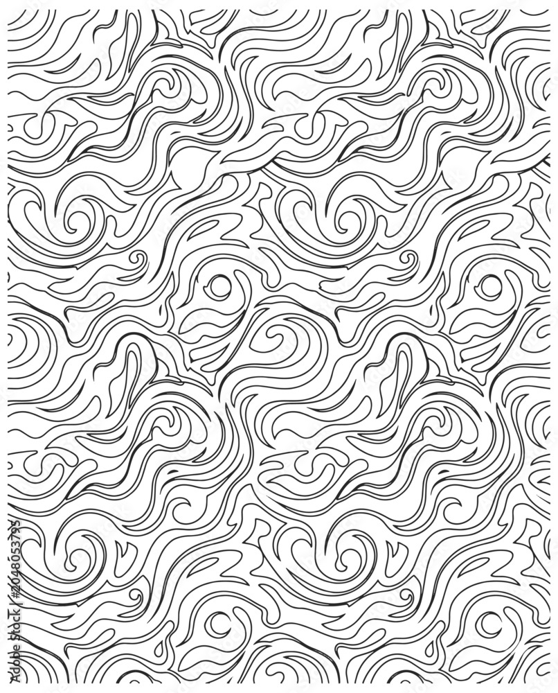 Fototapeta premium Vector Illustration retro organic seamless pattern with minimalist wavy shapes groovy background for wallpaper and fabric