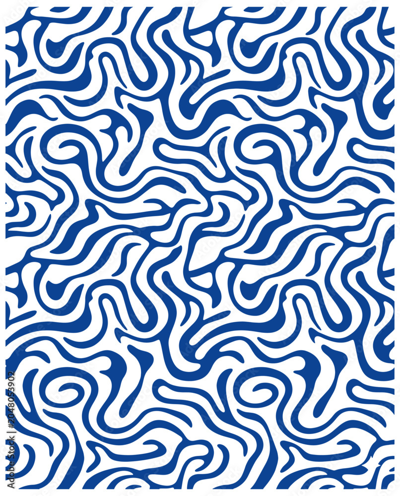 Fototapeta premium Vector Illustration retro organic seamless pattern with minimalist wavy shapes groovy background for wallpaper and fabric