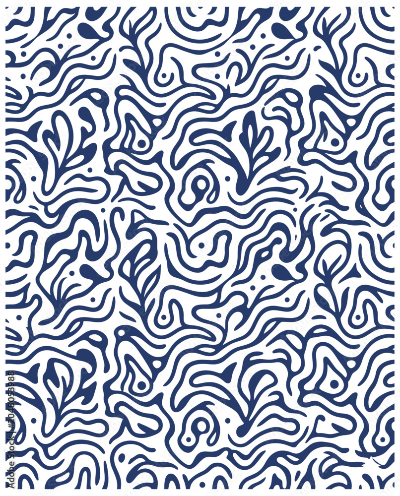 Fototapeta premium Vector Illustration retro organic seamless pattern with minimalist wavy shapes groovy background for wallpaper and fabric