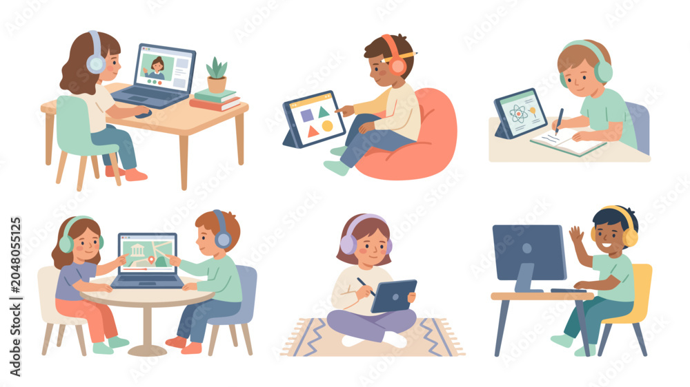 Fototapeta premium People of different ages learning and working online at home.