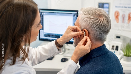 A man getting fitted for a hearing aid