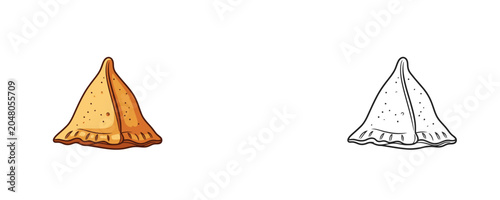 Фотография Crispy fried samosa illustrations in flat color and black line styles represents