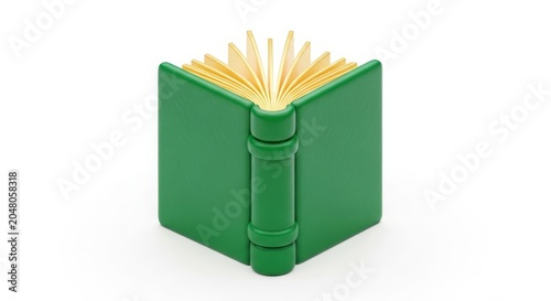 Education - 3D Rendered Open Green Hardcover Book with Golden Pages Isolated on White Background