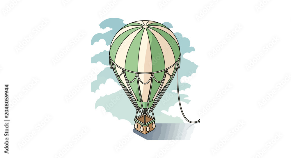 Fototapeta premium Vintage Hot Air Balloon Ascending in Cloudy Sky