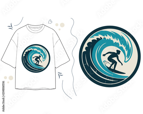Surfing Wave Badge Logo for T Shirt Design and Surf Brand Identity