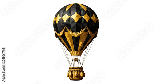 Vintage Hot Air Balloon Illustration, Black and Gold Design, Isolated