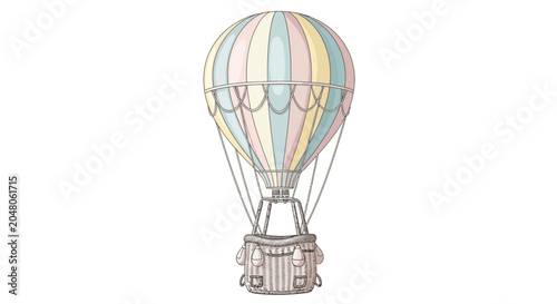 Vintage Hot Air Balloon Pastel Colors Isolated