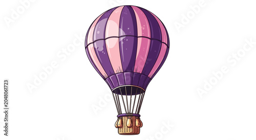 Vintage Hot Air Balloon Purple Pink Stripes Isolated