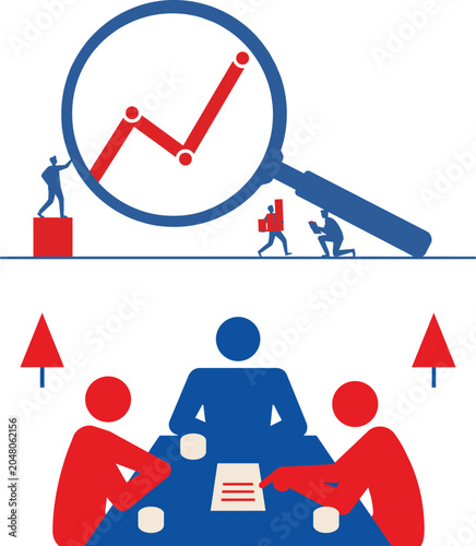 Business Analytics and Team Collaboration Illustration for Strategic Growth
