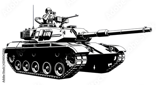 Foto Military Tank with Soldier Inside.