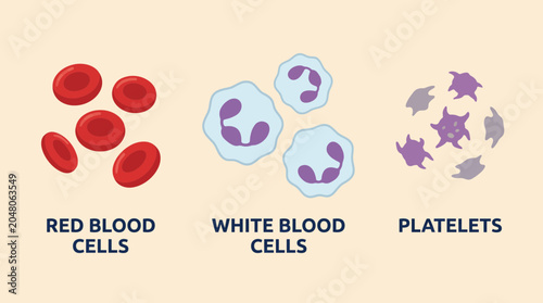 Tableau sur toile Blood Cell Types Red White Platelet Illustration