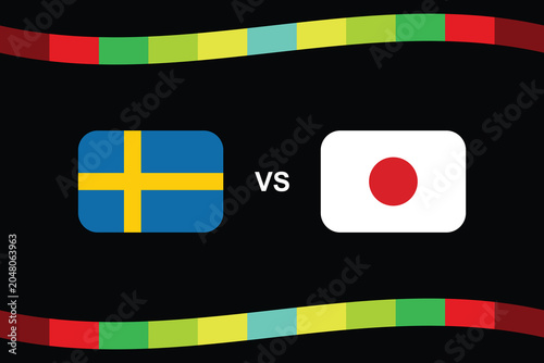 Sweden vs Japan sports match competition concept with national flags on black background