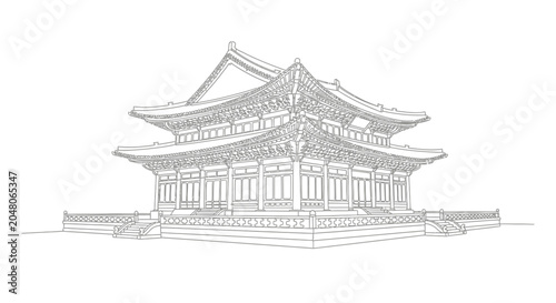 Bild auf Leinwand Traditional Korean Palace Architecture Sketch - Gyeongbokgung Style