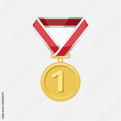 Gold Medal with Number 1 and Red Ribbon