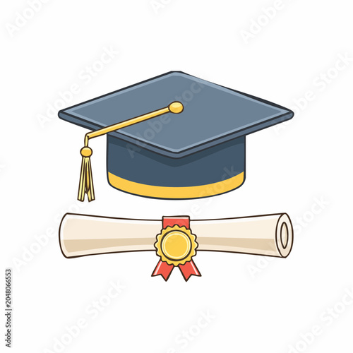 Graduation Cap and Diploma Illustration