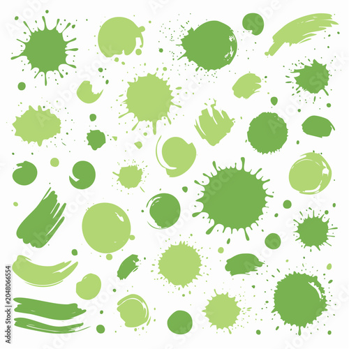 Green Paint Splatters and Brush Strokes Collection