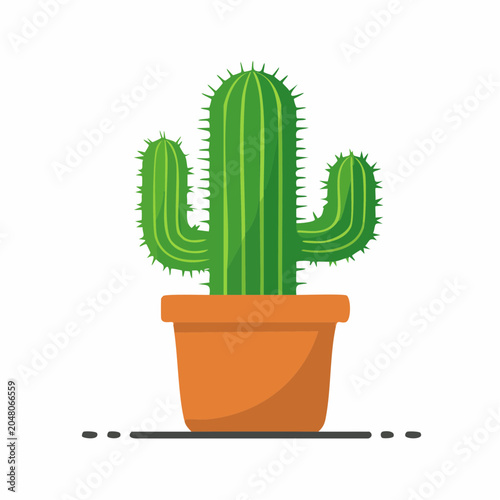 Green Saguaro Cactus in Orange Pot Illustration
