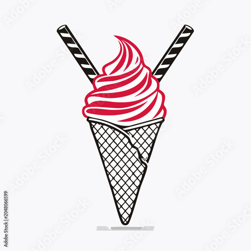 Red Swirl Ice Cream Cone with Wafer Sticks