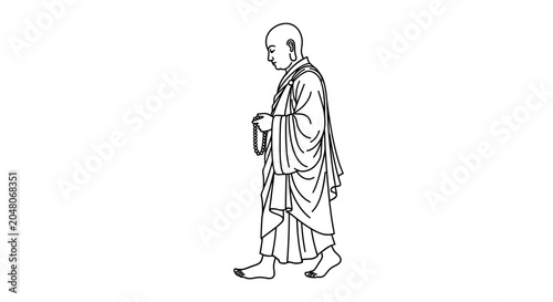 Canvas Print Buddhist Monk Walking Meditation Line Art