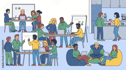 Bild auf Leinwand Startup Office Culture with Casual Collaborative Work Environment