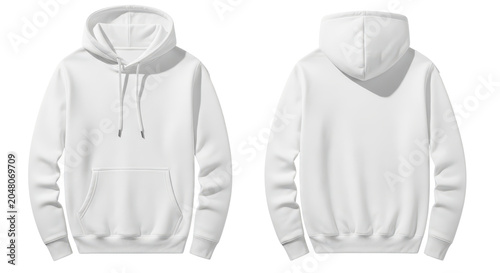 White Hoodie Front and Back View - Plain Casual Unisex Sweatshirt