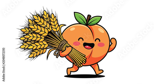 cartoon orange character holding wheat