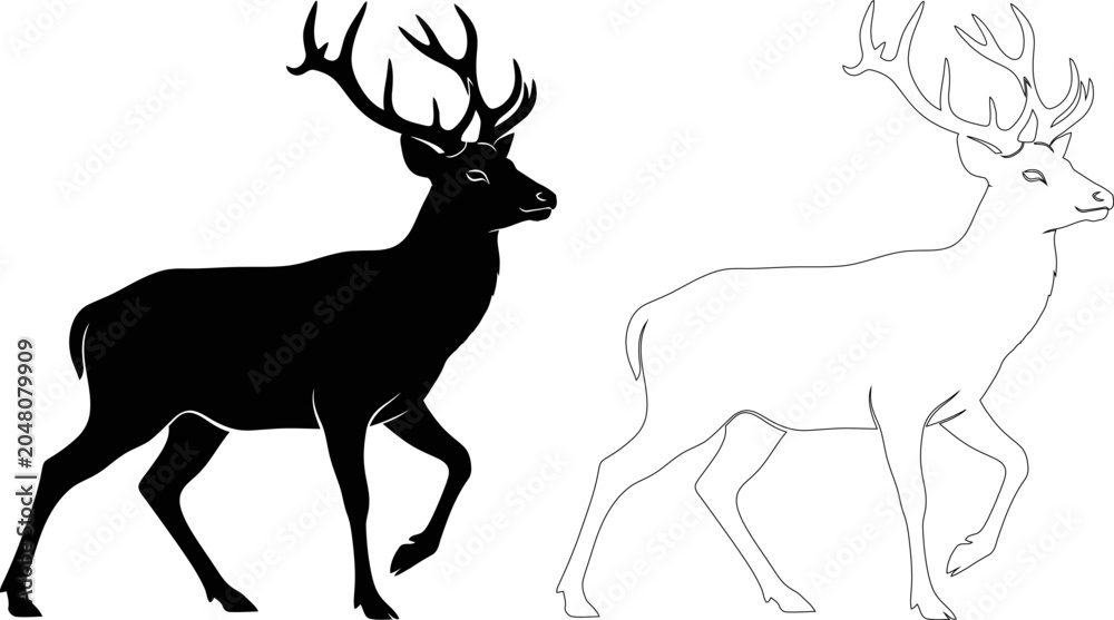 Fototapeta premium Two deer silhouettes with antlers standing