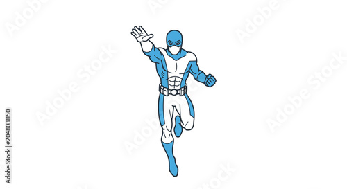Tableau sur toile Superhero Flying Action Pose Blue White Costume