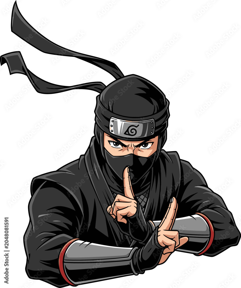 Obraz premium Ninja warrior in traditional attire making a silent gesture during a stealth operation Isolated on white background