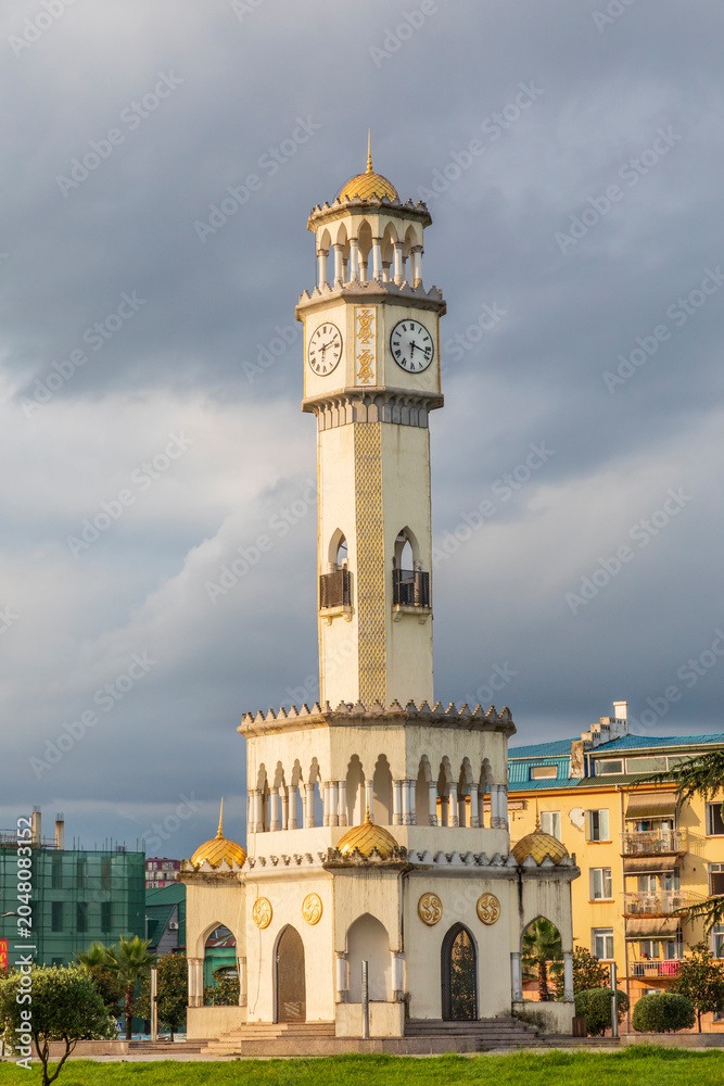 Fototapeta premium Western Asia, South Caucasus, Republic of Georgia, Adjara, Batumi. Chacha clock Tower.