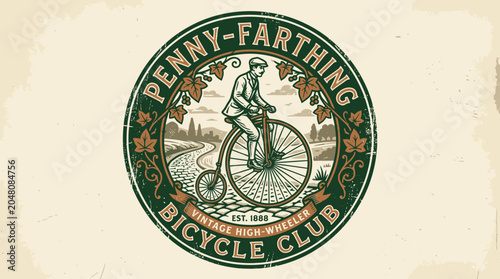 Foto Vintage bicycle club emblem featuring penny farthing design