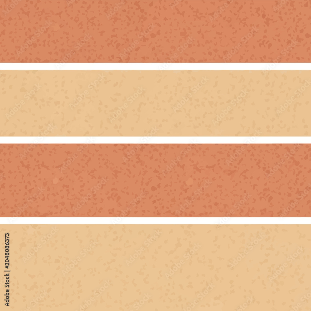 Fototapeta premium Seamless horizontal striped pattern of beige and terracotta brown recycled rubber flooring with a speckled texture, featuring thin white divider lines for gym or playground surface.